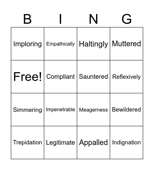 Vocab Bingo Card