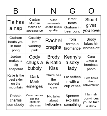 Brody & Katie Bachelor-ette Bingo Card
