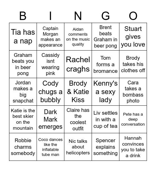 Brody & Katie Bachelor-ette Bingo Card