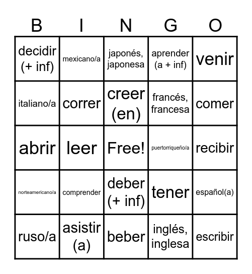 Vocab 3.4 Bingo Card