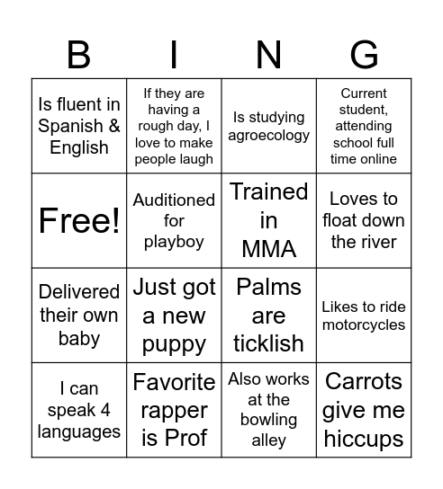 W101 BINGO Card