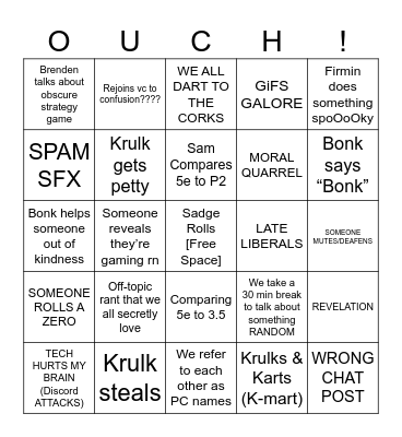 Treasure in The Dark Bingo Card