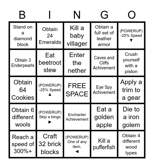 Speedingo Bingo Card