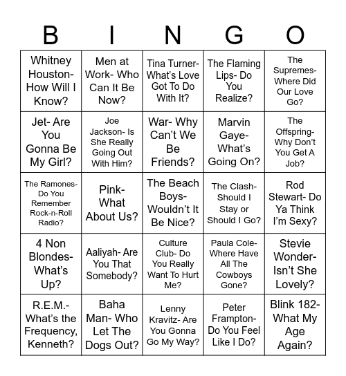 Radio Bingo Questions Bingo Card