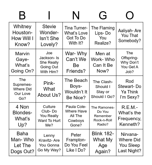 Radio Bingo Questions Bingo Card