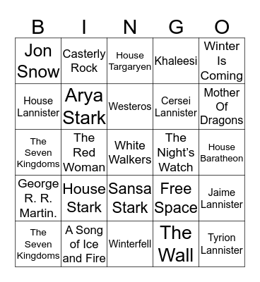 Game of Thrones! Bingo Card