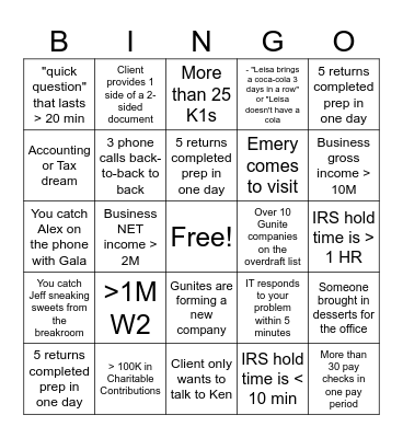 Tax Season Bingo Card