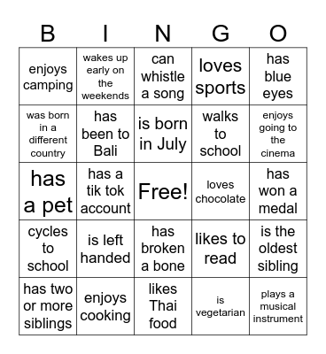 Find Someone Who Bingo Card