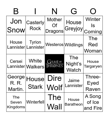 Game Of Thrones! Bingo Card