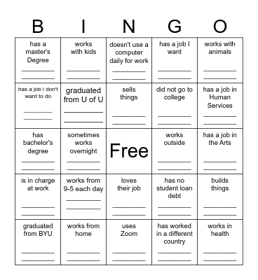 Career Fair BINGO Card