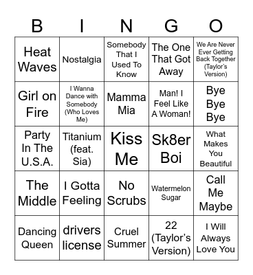 Musical Bingo Card