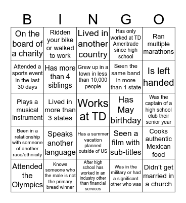 Diversity BINGO Card