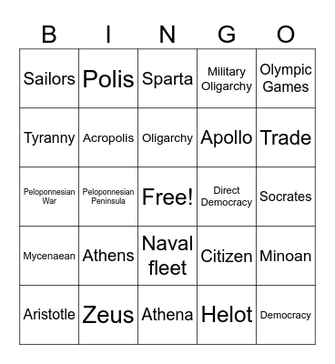 Ancient Greece Bingo Card