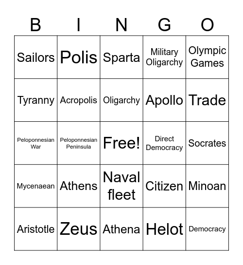 Ancient Greece Bingo Card