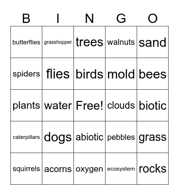 Abiotic and Biotic factors Bingo Card