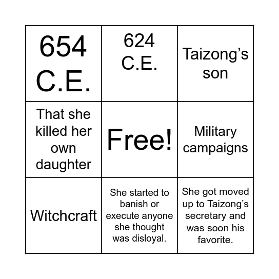 EMPRESS WU Bingo Card