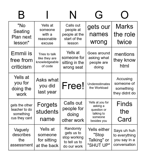 Untitled Bingo Card
