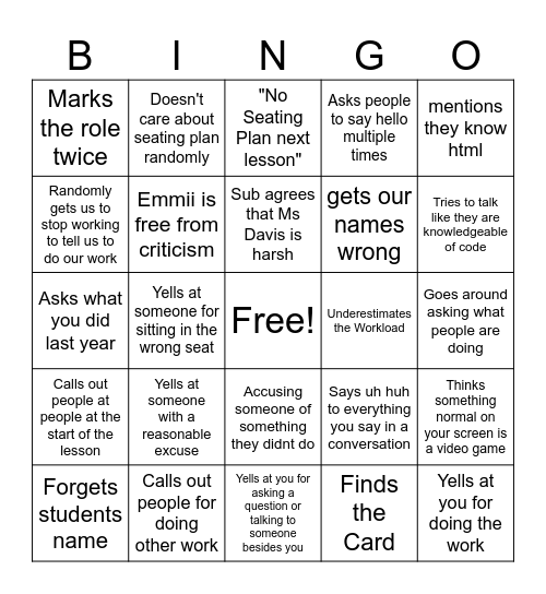 Untitled Bingo Card