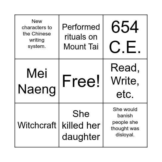 EMPRESS WU Bingo Card