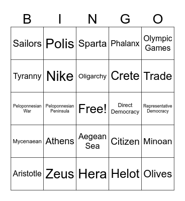 Ancient Greece Bingo Card