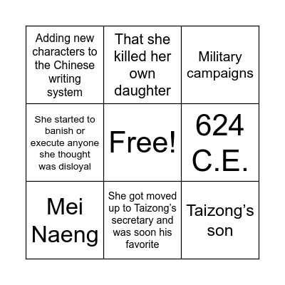 EMPRESS WU Bingo Card
