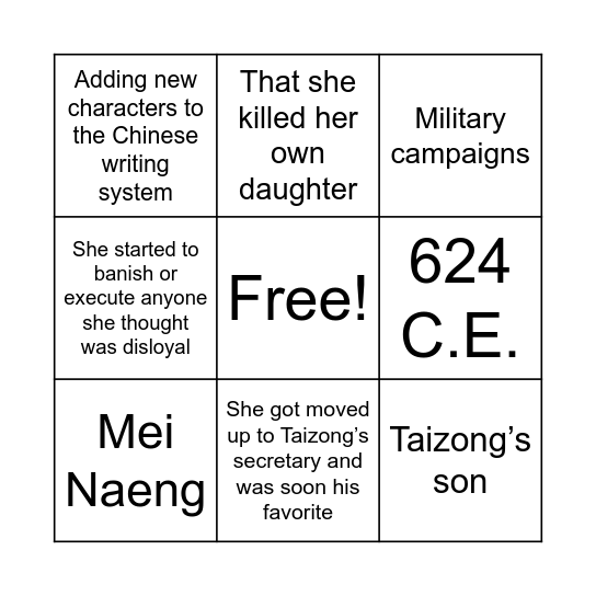 EMPRESS WU Bingo Card