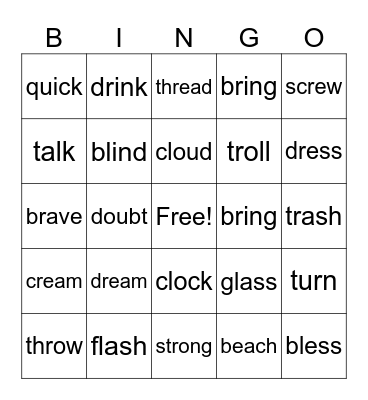 Consonant Blend Words Bingo Card