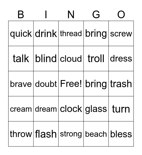 Consonant Blend Words Bingo Card