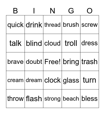 Consonant Blend Words Bingo Card