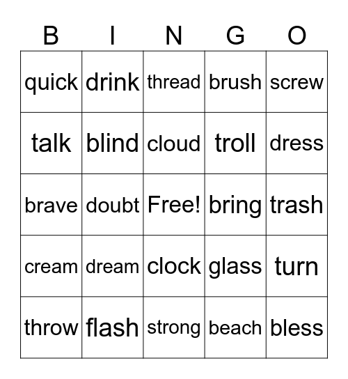 Consonant Blend Words Bingo Card