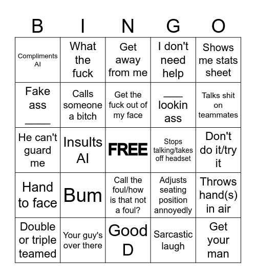 NBA 2K Rec Bingo Card