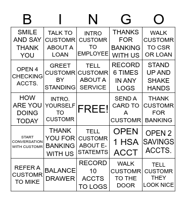 CNB BANK BINGO Card