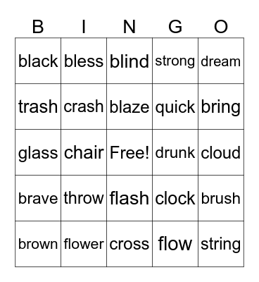Consonant Blend Words Bingo Card