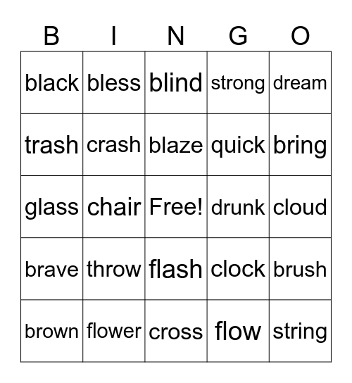 Consonant Blend Words Bingo Card