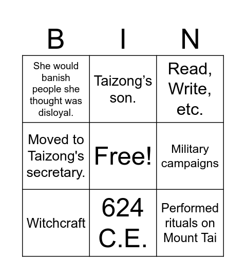 EMPRESS WU Bingo Card