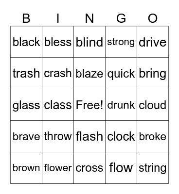 Consonant Blend Words Bingo Card