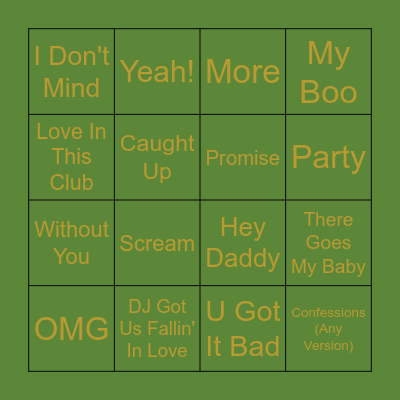 Usher Super Bowl Bingo Card