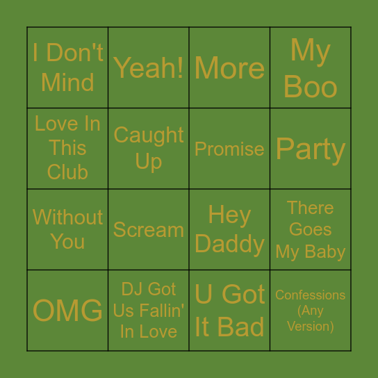 Usher Super Bowl Bingo Card