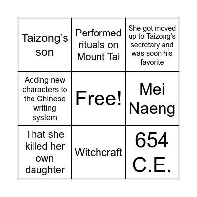 EMPRESS WU Bingo Card