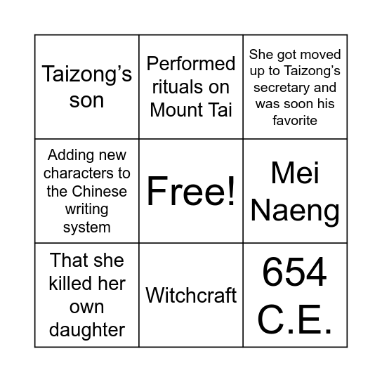 EMPRESS WU Bingo Card