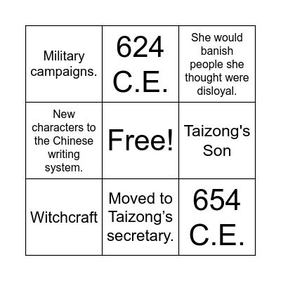 EMPRESS WU Bingo Card