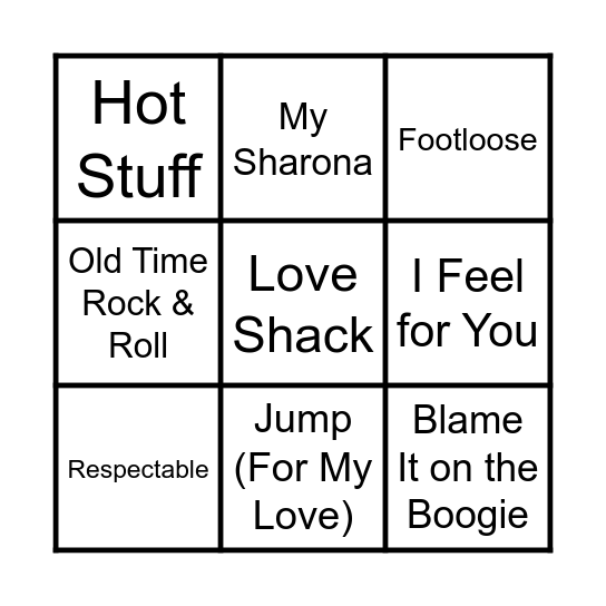 RAPID FIRE ROUND                                - 70's & 80's Party Bingo Card