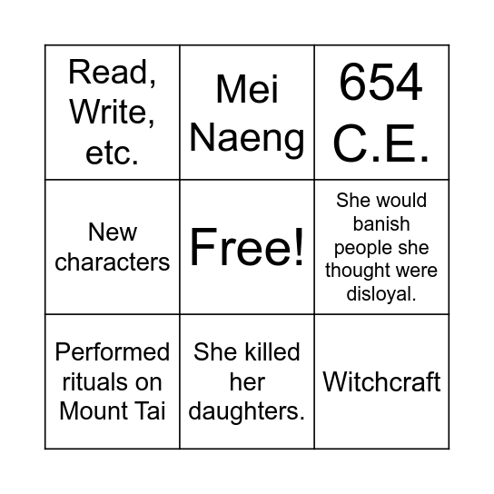 EMPRESS WU Bingo Card