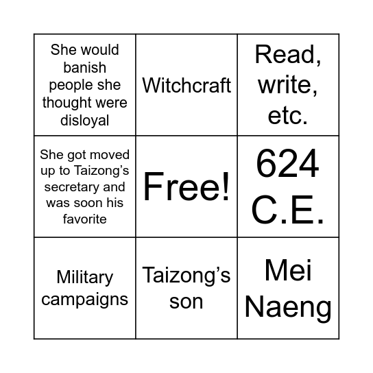 EMPRESS WU Bingo Card