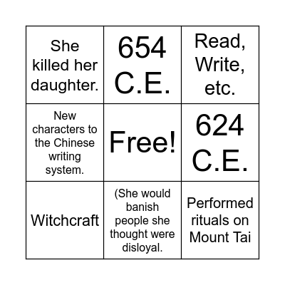 EMPRESS WU Bingo Card