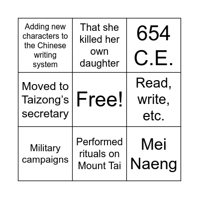 EMPRESS WU Bingo Card