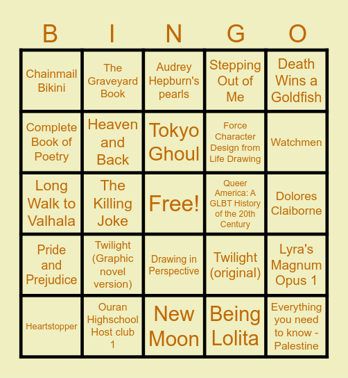 TBR List Bingo Card