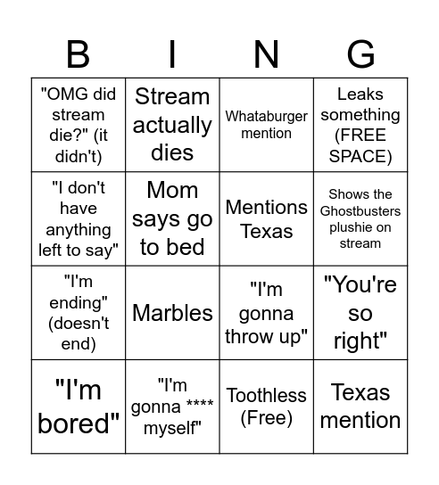 Jelly Stream Bingo Card