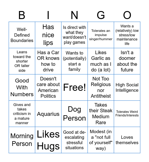 Tiho's Relationship Goals Bingo Card