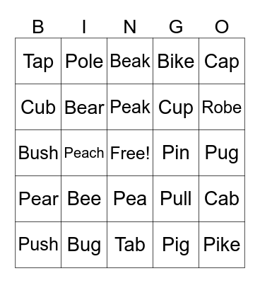 /P/ vs /B/ Bingo Card
